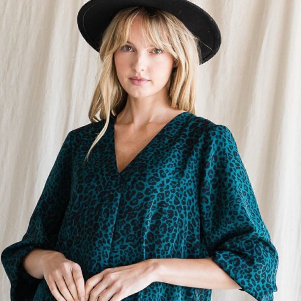 Teal Leopard Print Blouse